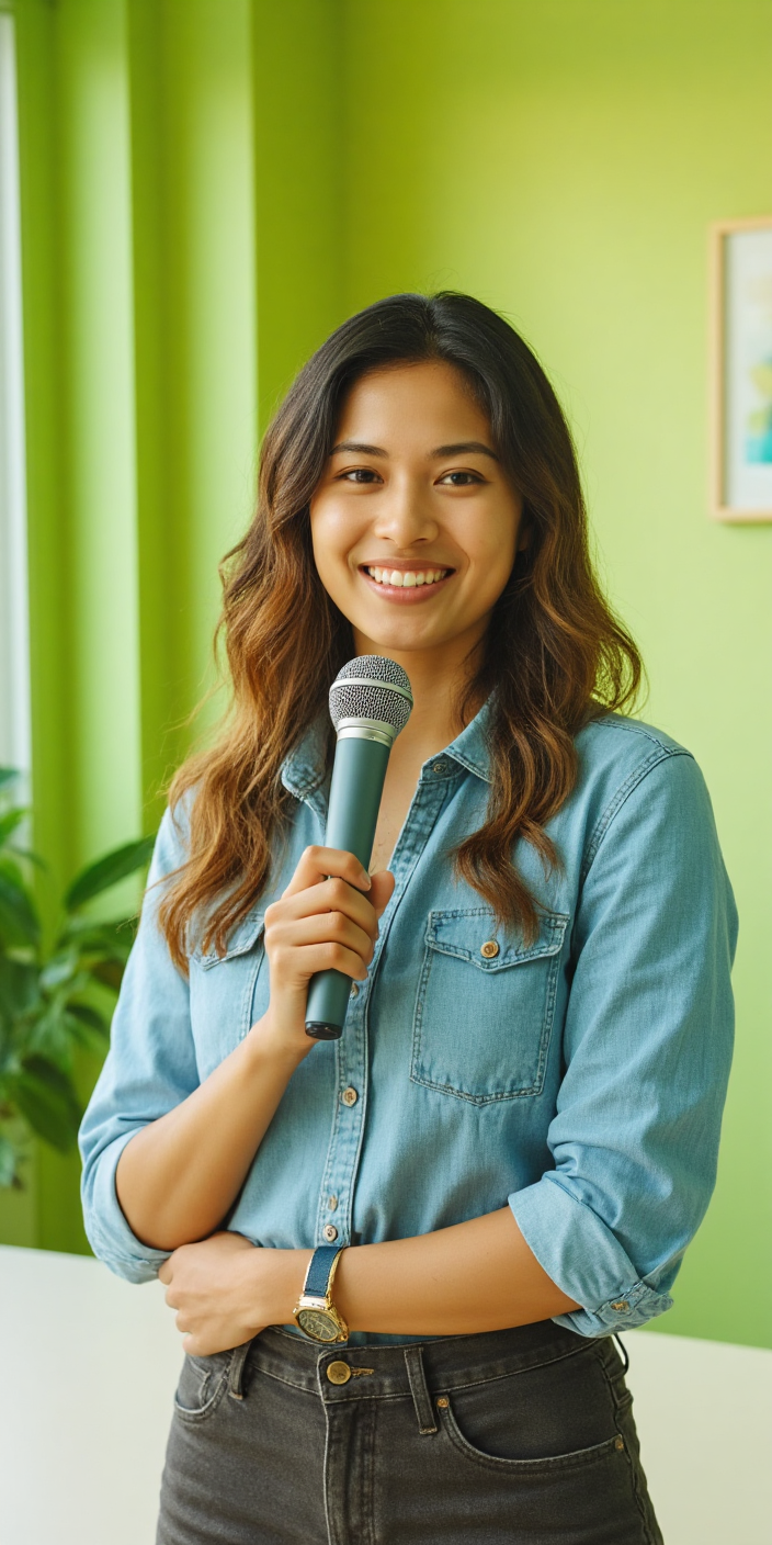 Woman speaking with microphone